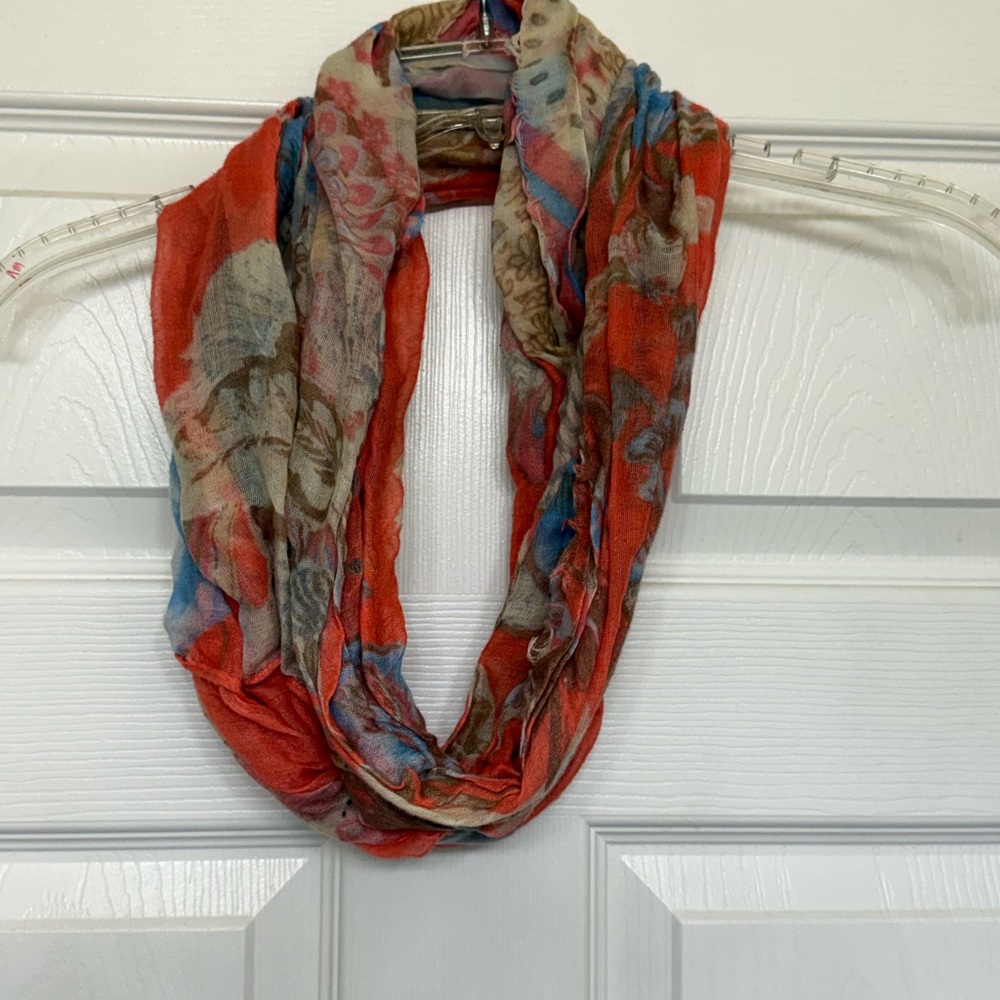 Lightweight Red Floral Infinity Scarf - Unbranded